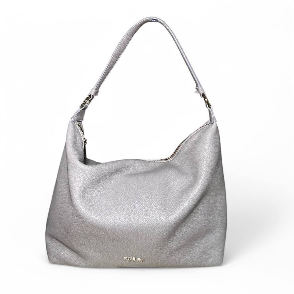 Furla Gray Pebbled Leather Hobo Bag